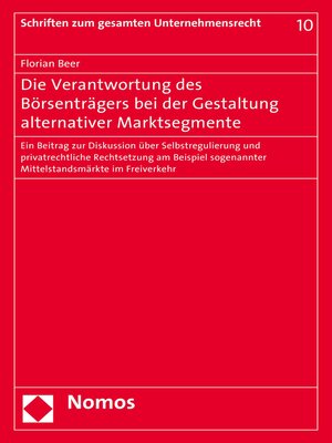 cover image of Die Verantwortung des Börsenträgers bei der Gestaltung alternativer Marktsegmente